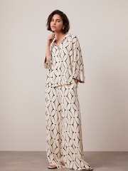 Mint Velvet Cream Geo Print Wide Leg Trousers - Image 3 of 8