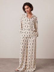 Mint Velvet Cream Geo Print Wide Leg Trousers - Image 4 of 8