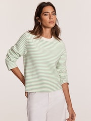 Mint Velvet Green Textured Striped Sweatshirt - Image 1 of 8