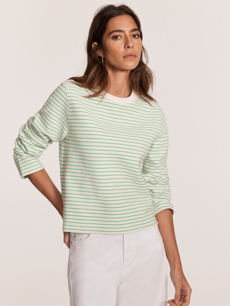 Mint Velvet Green Textured Striped Sweatshirt - Image 1 of 8