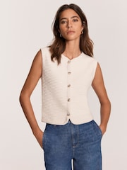 Mint Velvet White Ribbed Button Waistcoat - Image 1 of 8