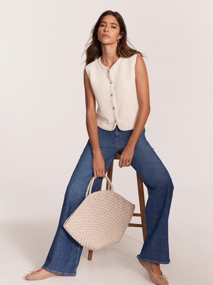 Mint Velvet White Ribbed Button Waistcoat - Image 2 of 8