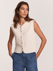 Mint Velvet White Ribbed Button Waistcoat - Image 4 of 8
