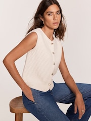 Mint Velvet White Ribbed Button Waistcoat - Image 5 of 8