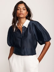 Mint Velvet Blue Contrast Collar Blouses - Image 3 of 8