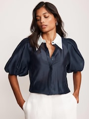 Mint Velvet Blue Contrast Collar Blouses - Image 5 of 8