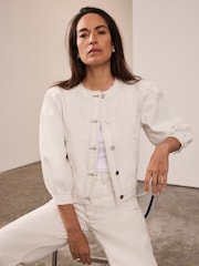 Mint Velvet White Puff Sleeve Denim 100% Cotton Jacket - Image 1 of 8