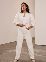 Mint Velvet White Puff Sleeve Denim 100% Cotton Jacket - Image 2 of 8