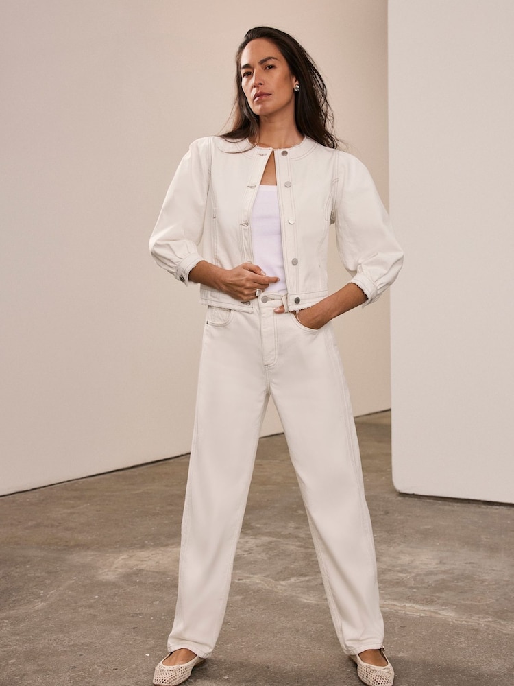 Mint Velvet White Puff Sleeve Denim 100% Cotton Jacket - Image 2 of 8
