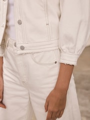 Mint Velvet White Puff Sleeve Denim 100% Cotton Jacket - Image 3 of 8