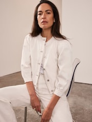 Mint Velvet White Puff Sleeve Denim 100% Cotton Jacket - Image 5 of 8