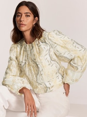Mint Velvet Yellow Print Cropped Top - Image 1 of 8