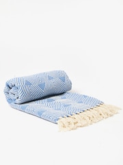 Oliver Bonas Blue Niru Woven Geometric Throw - Image 1 of 4