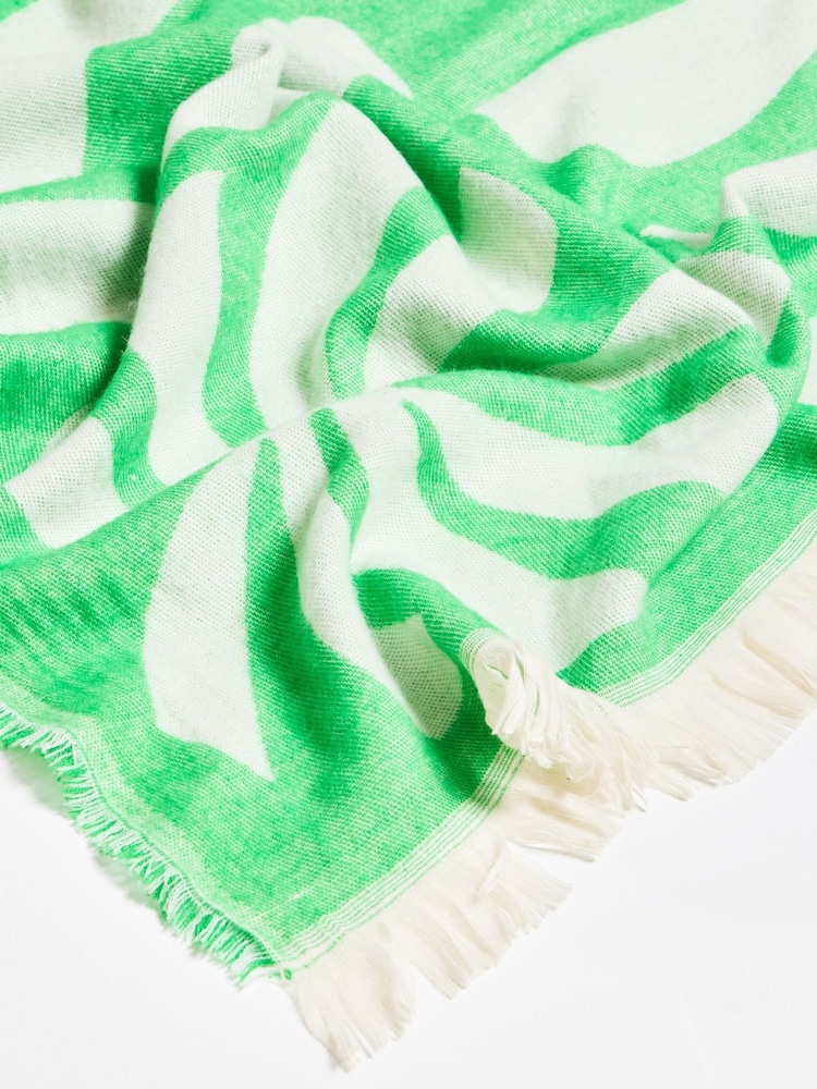 Oliver Bonas Green Azure Palm Tile Jacquard Throw - Image 2 of 5 Oliver Bonas Green Azure Palm Tile Jacquard Throw - Image 2 of 5