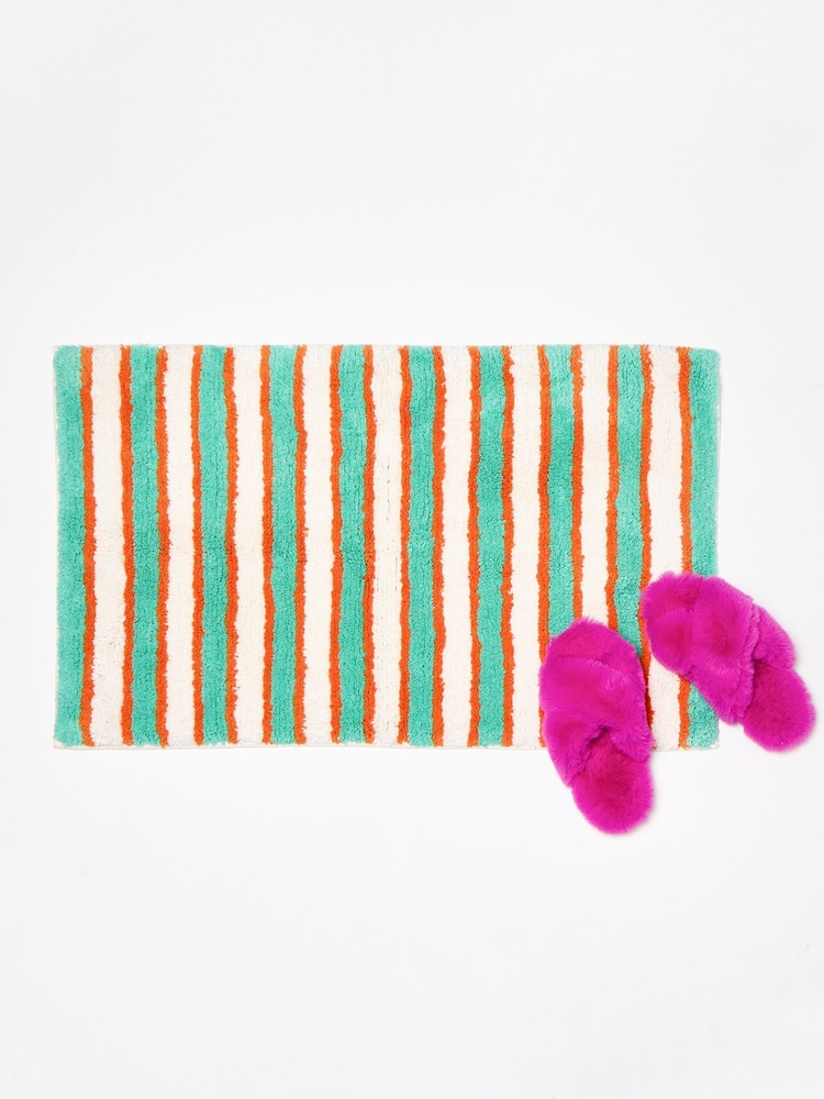 Oliver Bonas Green Striped Bath Mat - Image 1 of 4 Oliver Bonas Green Striped Bath Mat - Image 1 of 4