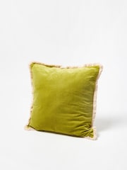 Oliver Bonas Green Issey Velvet Fringed Cushion Cover - Image 2 of 3