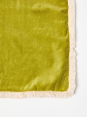 Oliver Bonas Green Issey Velvet Fringed Cushion Cover - Image 3 of 3
