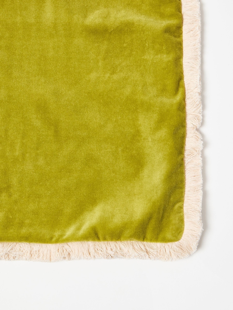 Oliver Bonas Green Issey Velvet Fringed Cushion Cover - Image 3 of 3