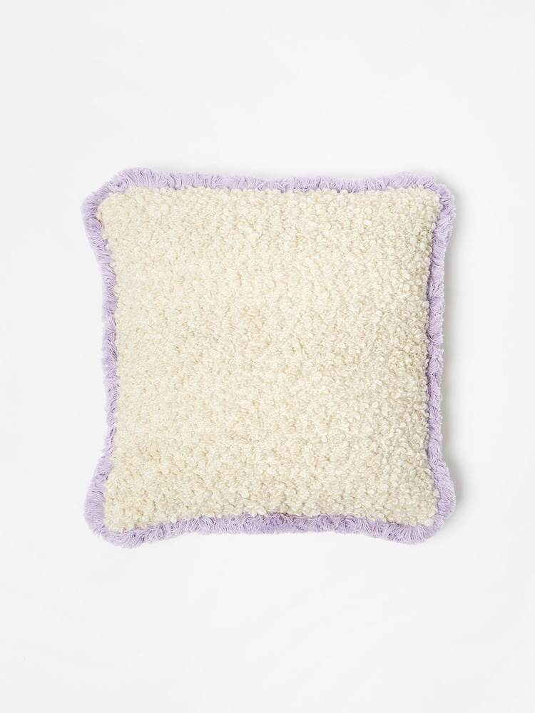 Oliver Bonas Cream Boucle Fringed Cushion Cover - Image 1 of 4