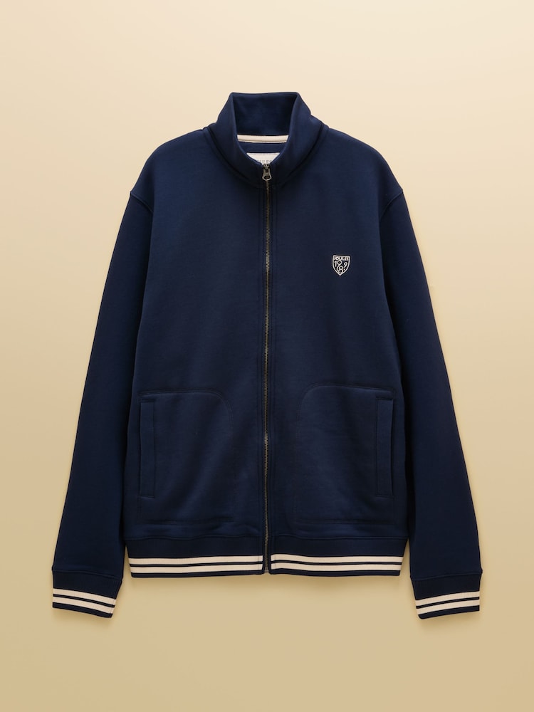 Joules Navy Brushed Cotton Zip Through Track Sweatshirt - Image 10 of 10
