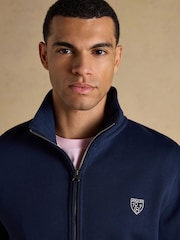 Joules Navy Brushed Cotton Zip Through Track Sweatshirt - Image 3 of 10