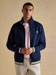 Joules Navy Brushed Cotton Zip Through Track Sweatshirt - Image 7 of 10