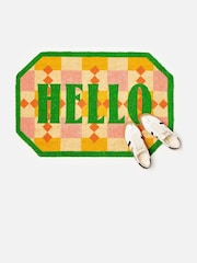 Oliver Bonas Green Hello Tiled Door Mat - Image 1 of 4