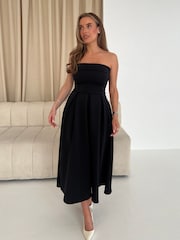 Girl In Mind Black Danni Strapless Bandeau Midi Dress - Image 1 of 5