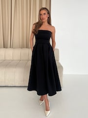 Girl In Mind Black Danni Strapless Bandeau Midi Dress - Image 2 of 5