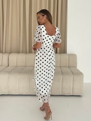 Girl In Mind Heidi Spot Print Shiffon Ruched Midi Dress - Image 4 of 6