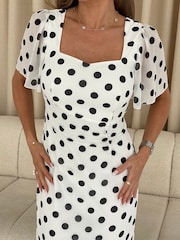 Girl In Mind Heidi Spot Print Shiffon Ruched Midi Dress - Image 5 of 6