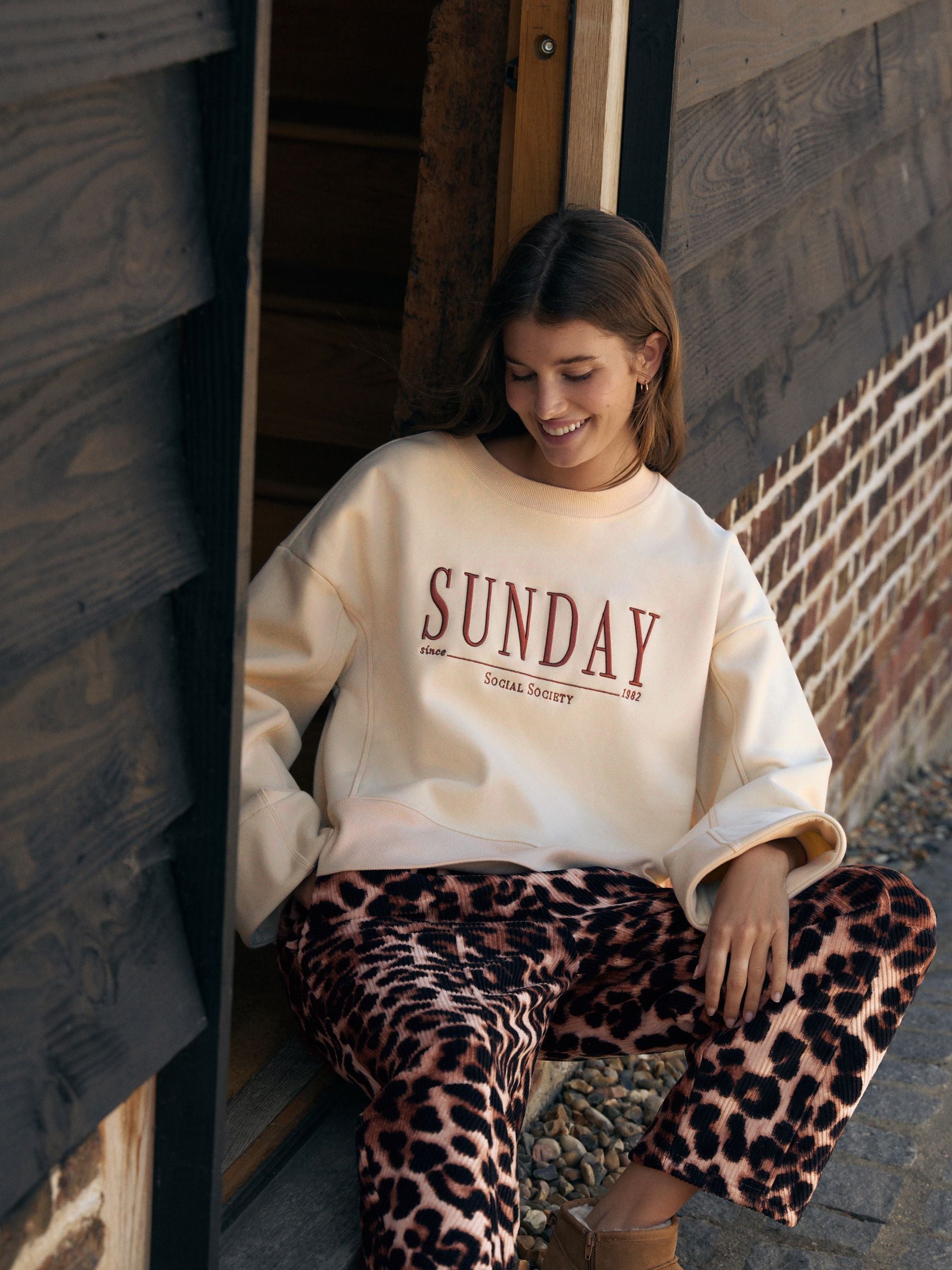 Buy Neutral Sunday Long Sleeve Sweatshirt from the Next UK online shop Buy Neutral Sunday Long Sleeve Sweatshirt from the Next UK online shop