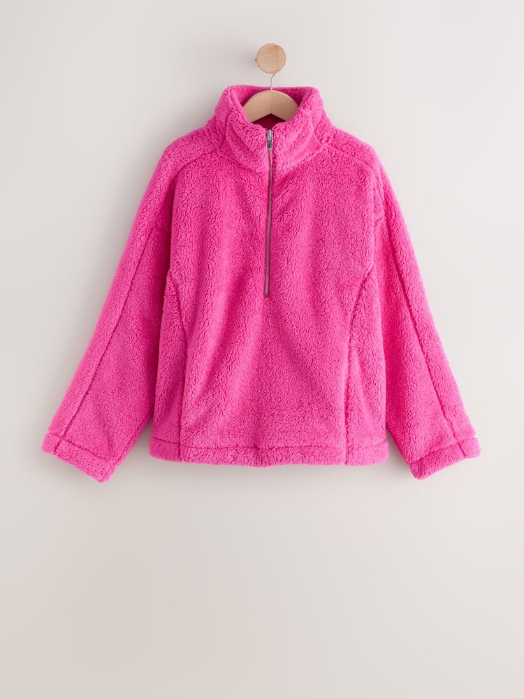 Pink - Fleece-Top aus Teddyfell mit kurzem Reißverschluss - Bild 1 von 3