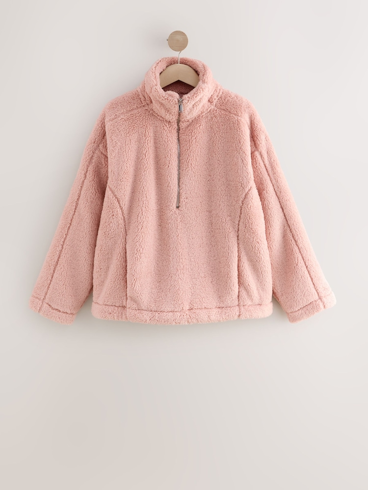 Pink - Fleece-Top aus Teddyfell mit kurzem Reißverschluss - Bild 1 von 3