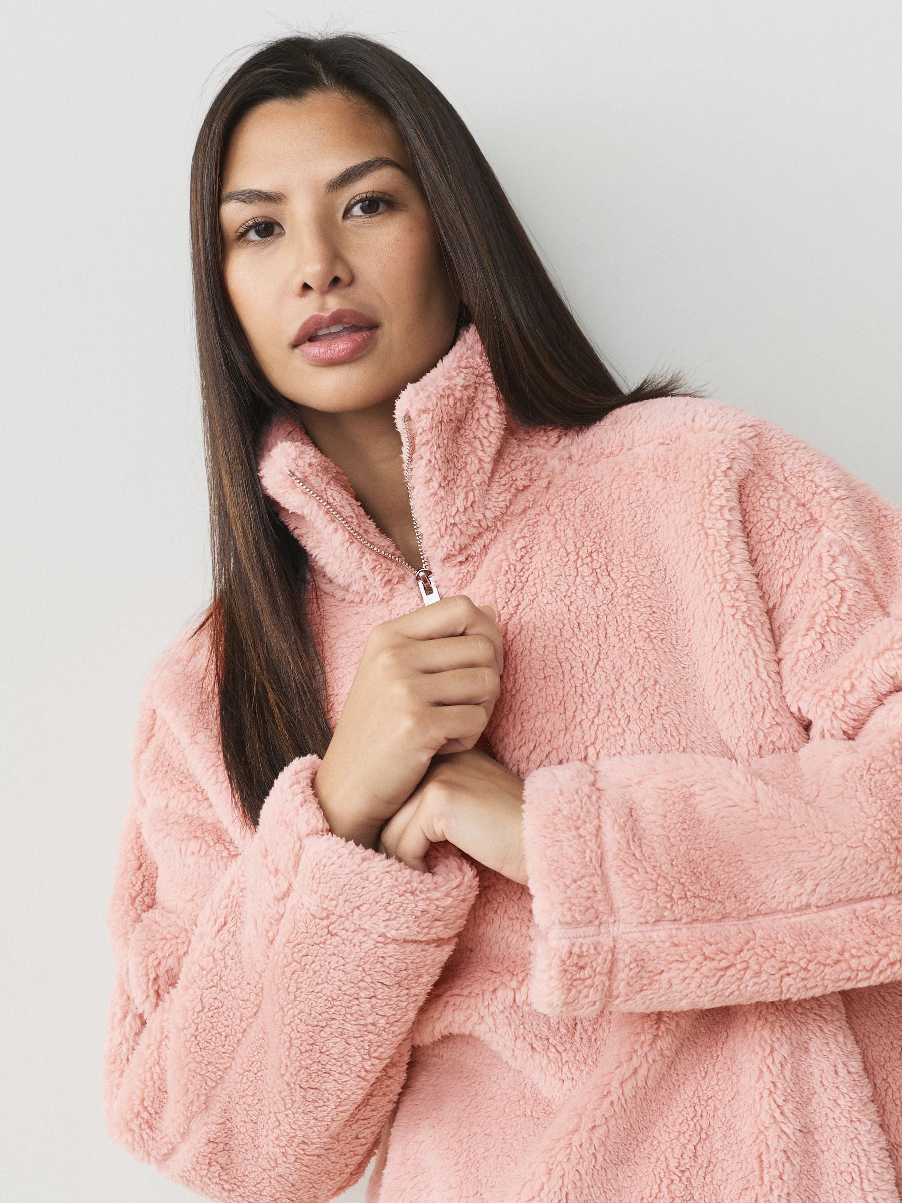 Buy Pink Borg Half Zip Fleece from Next USA