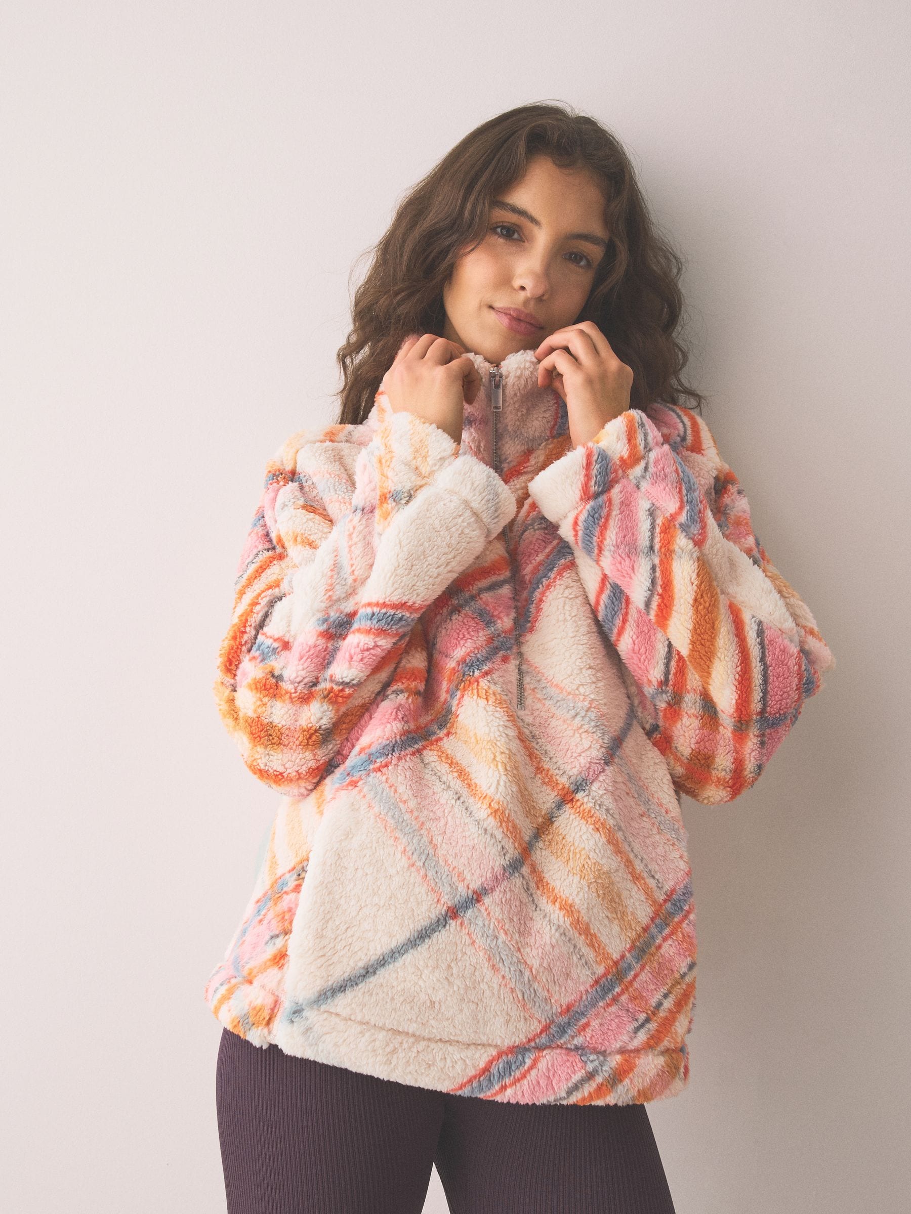 Buy Orange Check Borg Half Zip Fleece from the Next UK online shop