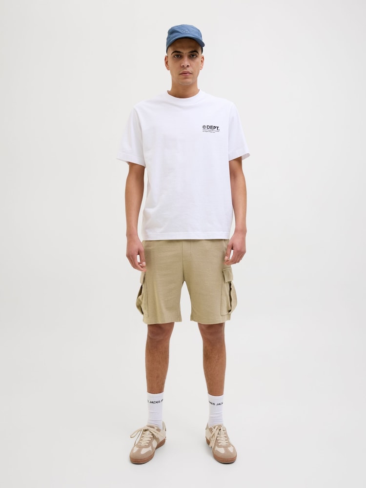 JACK & JONES Cream 100% Cotton Cargo Sweat Shorts - Image 1 of 8