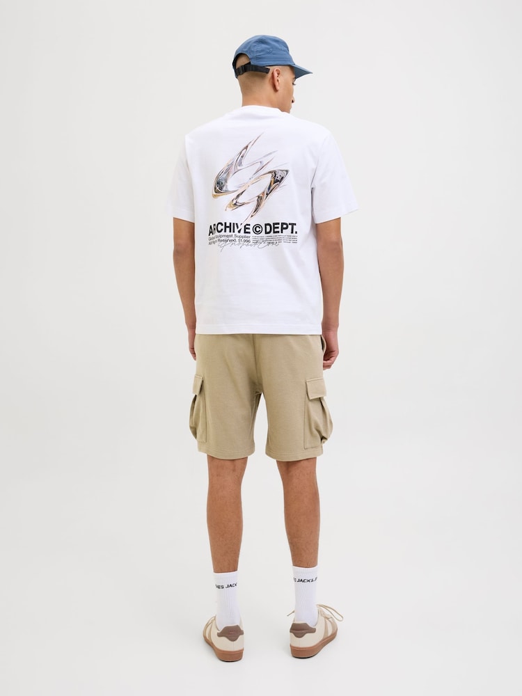 JACK & JONES Cream 100% Cotton Cargo Sweat Shorts - Image 2 of 8