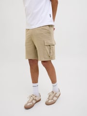 JACK & JONES Cream 100% Cotton Cargo Sweat Shorts - Image 3 of 8