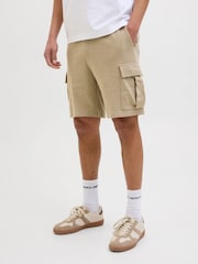 JACK & JONES Cream 100% Cotton Cargo Sweat Shorts - Image 5 of 8