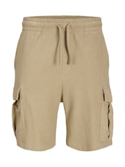 JACK & JONES Cream 100% Cotton Cargo Sweat Shorts - Image 6 of 8