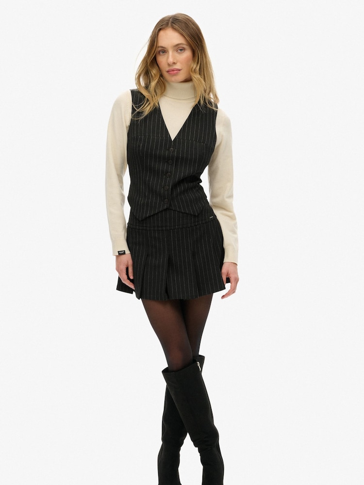 Superdry Charcoal Pinstripe Waistcoat - Image 2 of 6 Superdry Charcoal Pinstripe Waistcoat - Image 2 of 6