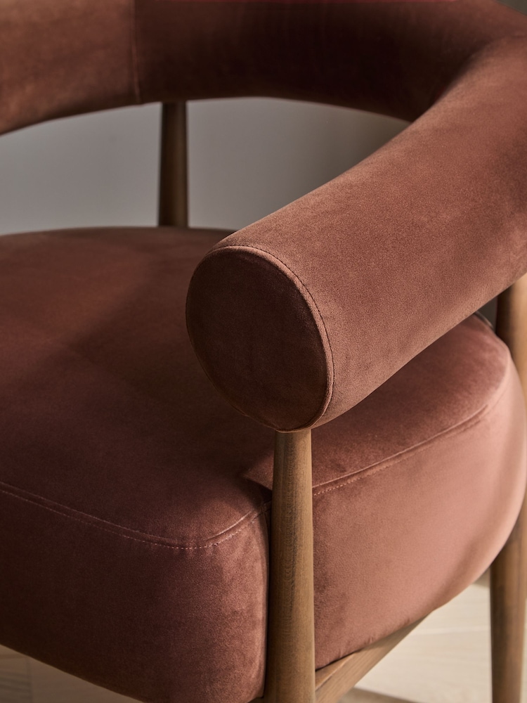Soft Velvet Chestnut Brown Gale Wooden Accent Chair - Image 2 of 9 Soft Velvet Chestnut Brown Gale Wooden Accent Chair - Image 2 of 9