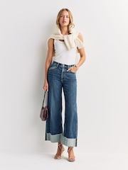 Rag & Bone Lee Blue Sofie Full Length High Rise Cuff Wide Leg Jeans - Image 1 of 7