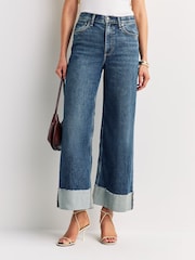 Rag & Bone Lee Blue Sofie Full Length High Rise Cuff Wide Leg Jeans - Image 2 of 7