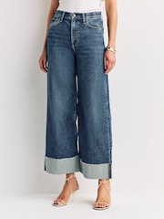Rag & Bone Lee Blue Sofie Full Length High Rise Cuff Wide Leg Jeans - Image 3 of 7