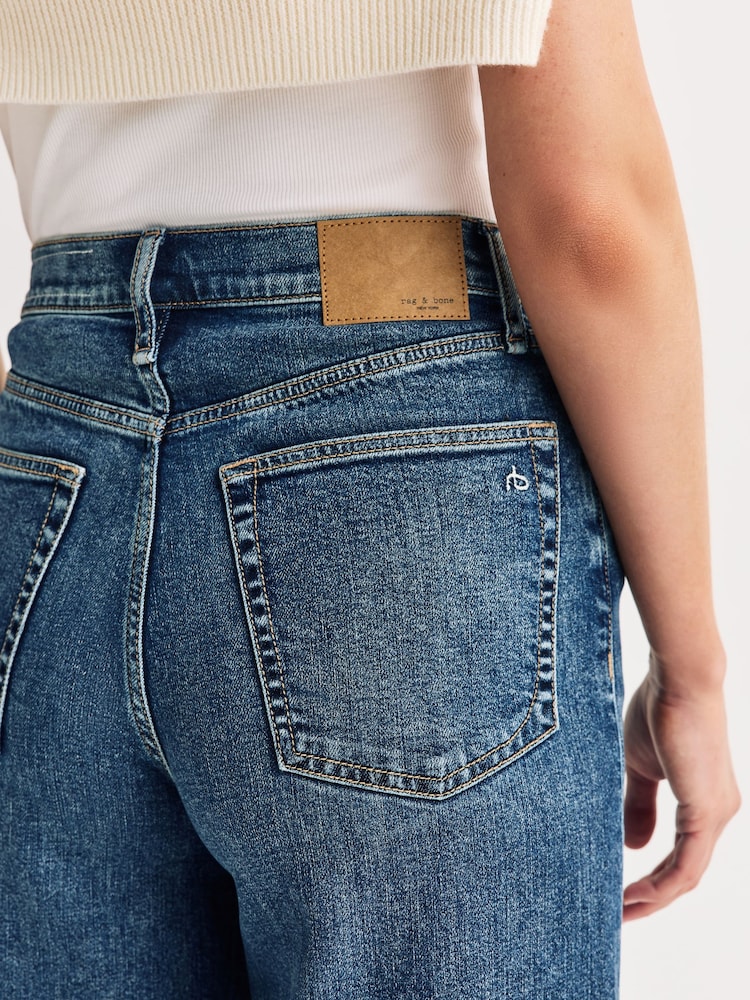 Rag & Bone Lee Blue Sofie Full Length High Rise Cuff Wide Leg Jeans - Image 7 of 7