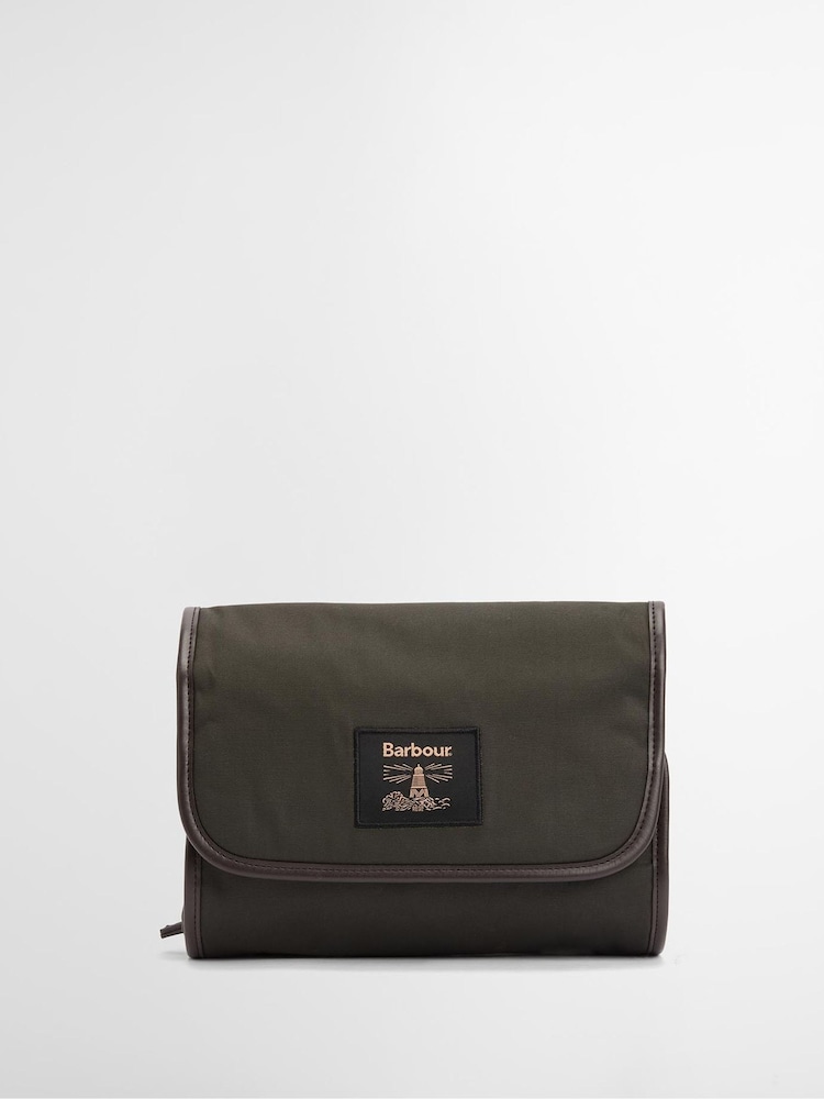 Barbour® Green Wax Hanging Washbag - Image 1 of 8