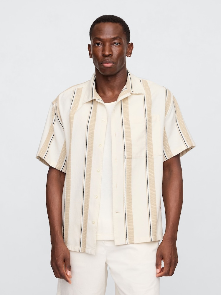 Gap Cream/Beige Stripe Short Sleeve Boxy Shirt - Image 1 of 5