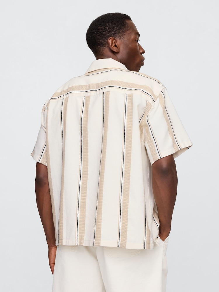 Gap Cream/Beige Stripe Short Sleeve Boxy Shirt - Image 2 of 5